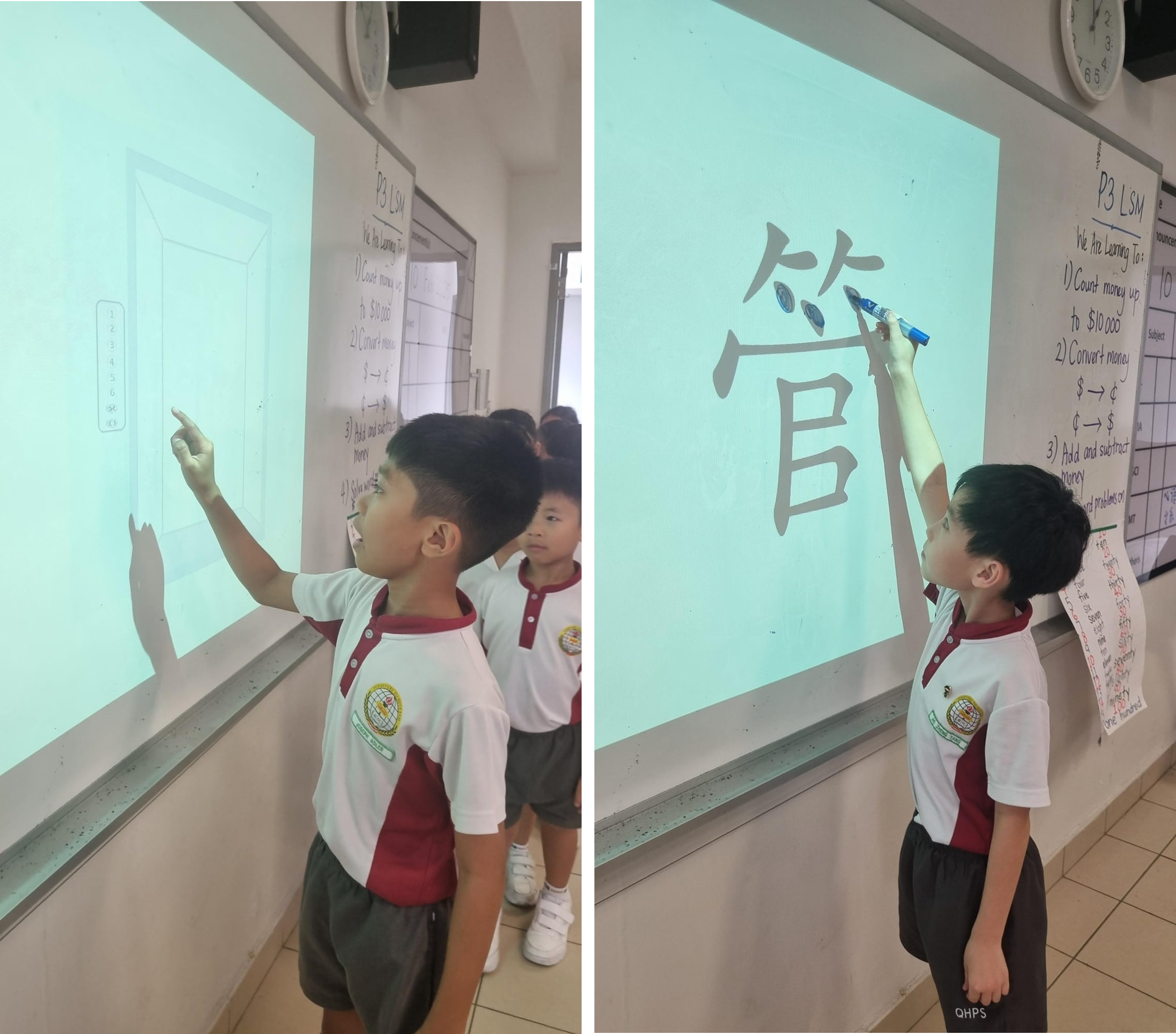 Twi students showing how to write Chinese on the whiteboard